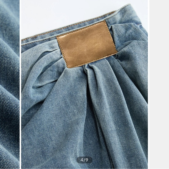 Commense Asymmetrical Ruched Denim Wide-Leg Pants sz S - Picture 3 of 13